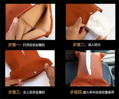 Auto Clip Holder Tissue Box, PU Leather Car Armrest Organizer, Seat Back Paper Napkin Holder Accessory