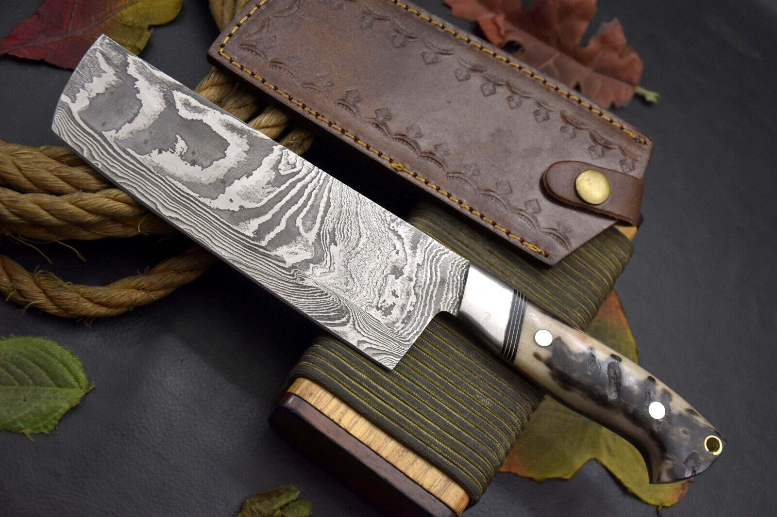 115 Handmade Damascus Steel Chef Knife  Full Tang Kitchen Hunting  Camping Knife 1