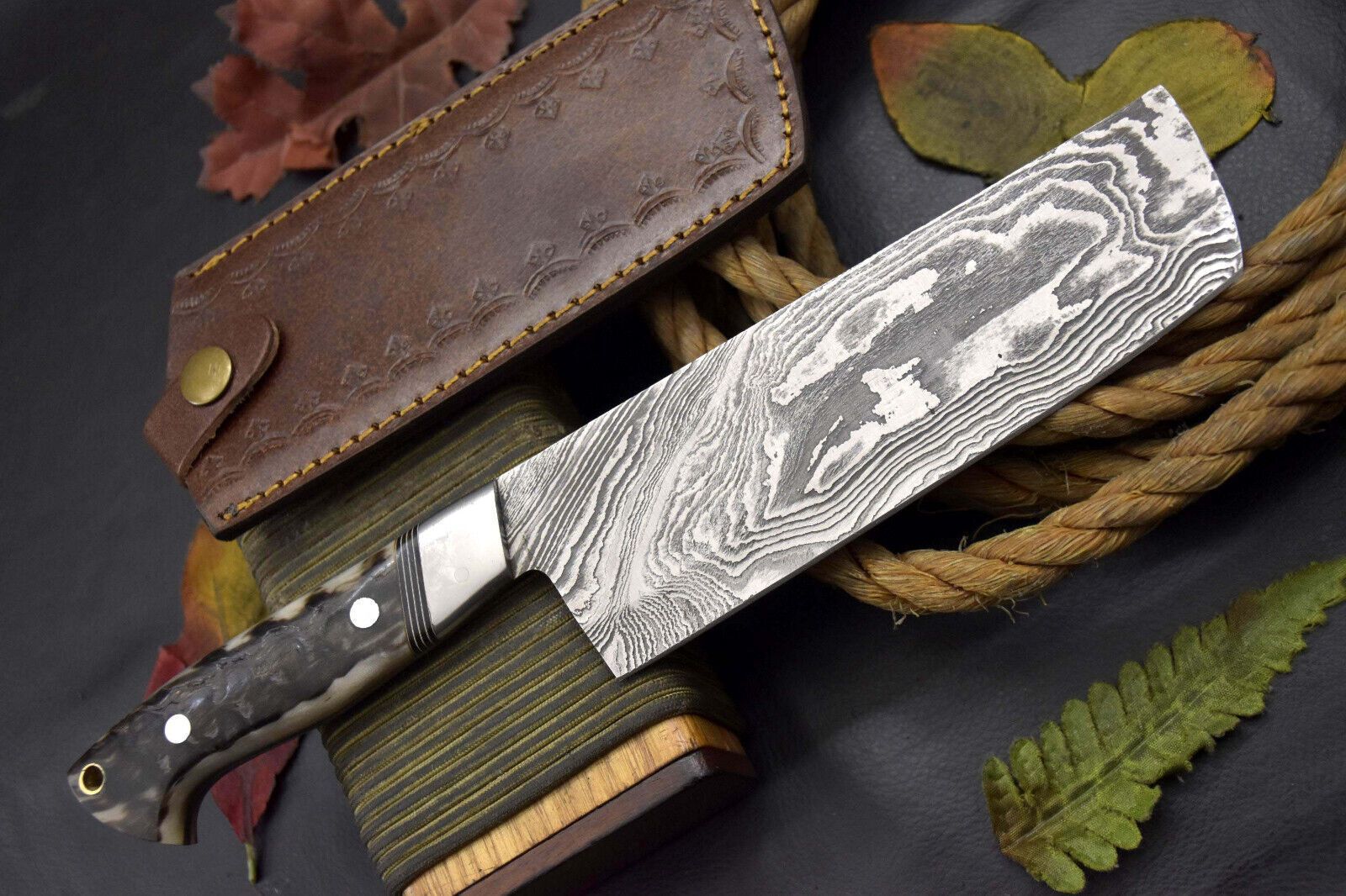 115 Handmade Damascus Steel Chef Knife  Full Tang Kitchen Hunting  Camping Knife 2