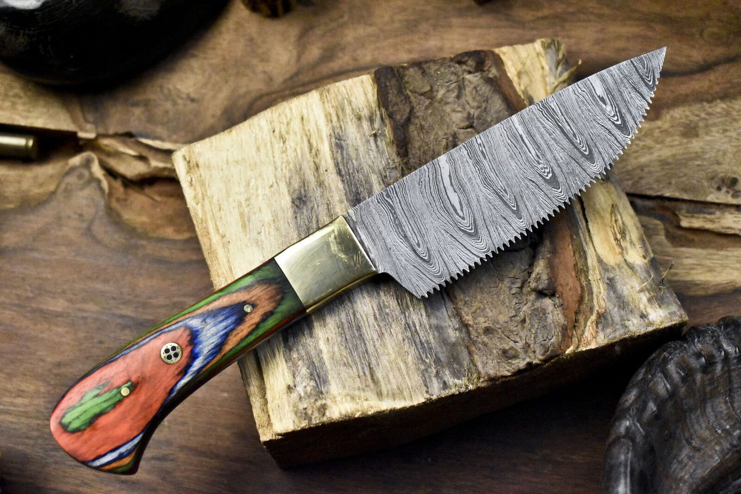 Custom Handmade Damascus Chef Knife  Professional Kitchen Knife With Natural Wood Handle 1