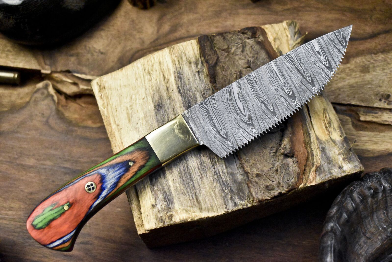 Custom Handmade Damascus Chef Knife  Professional Kitchen Knife With Natural Wood Handle 1