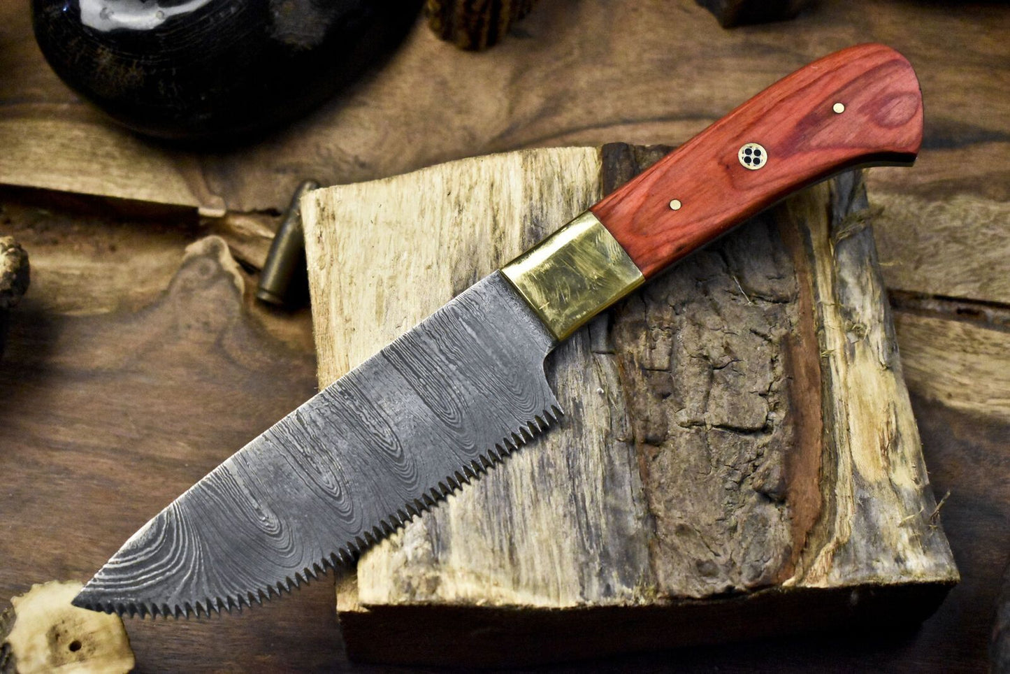 Custom Hand Forged Twist Pattern Damascus Steel Chef Knife | 9" Handmade Kitchen