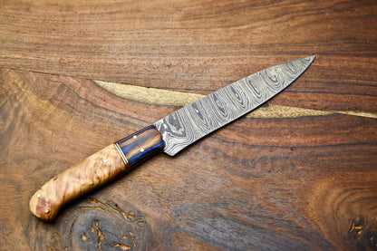 Custom Damascus Chef Knife  12 Inch Hand Forged Blade With Hard Wood Handle 3