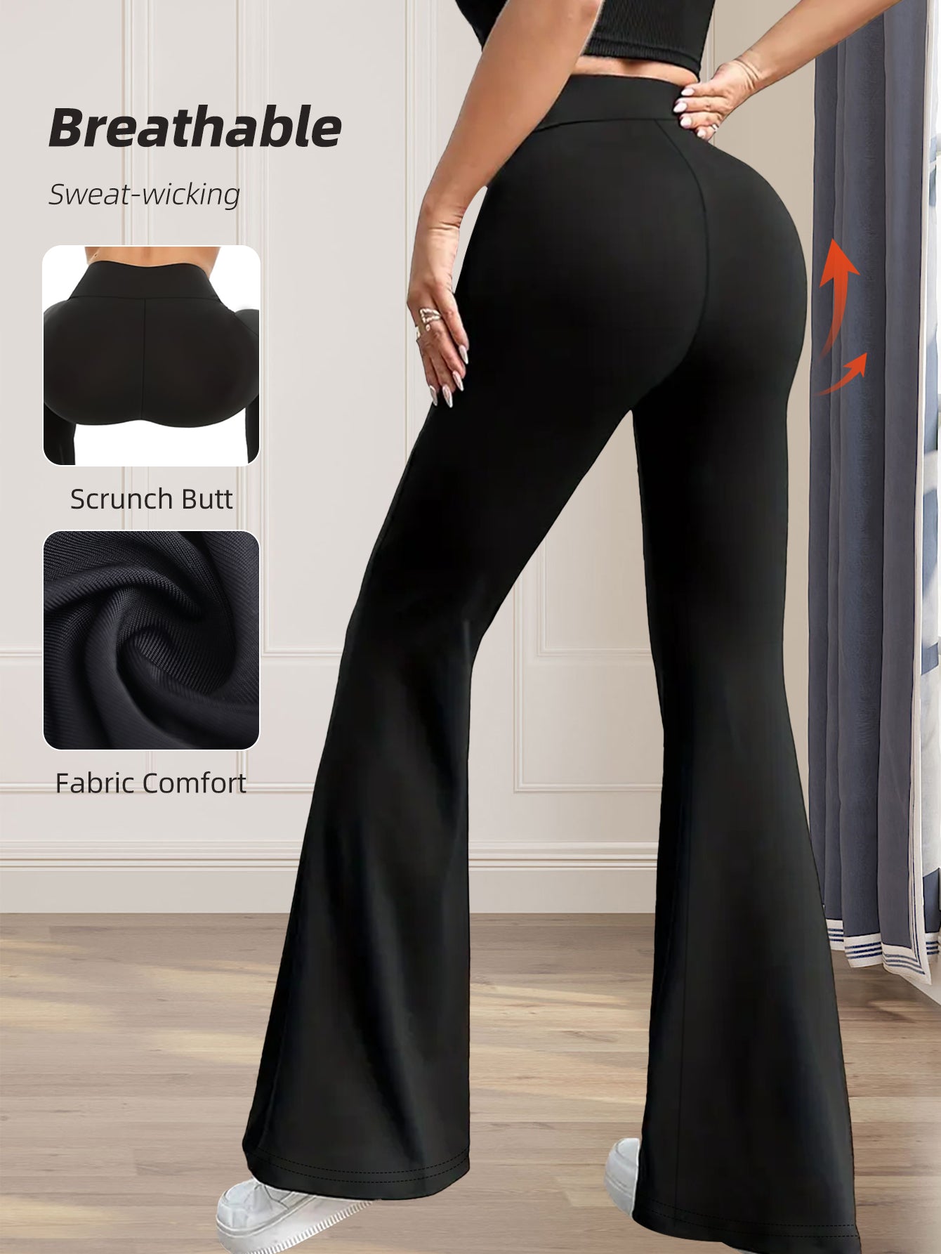 Thin Wide Leg Pants for Slim Women, High Waisted Tight Fitting Flared Pants, Slim Leg Long Black Pants for Spring