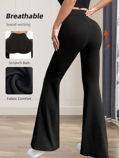 Thin Wide Leg Pants for Slim Women, High Waisted Tight Fitting Flared Pants, Slim Leg Long Black Pants for Spring