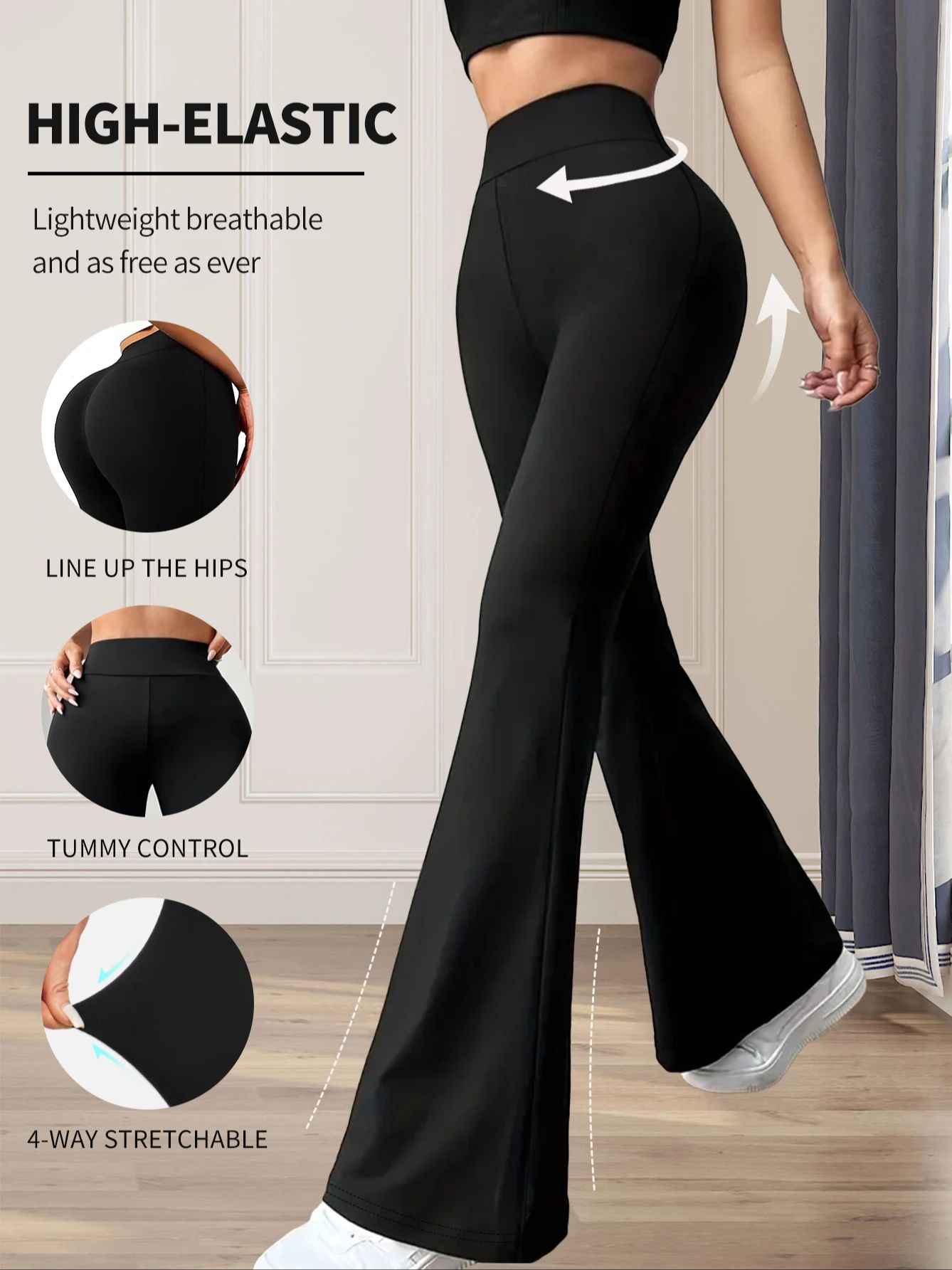 Thin Wide Leg Pants for Slim Women, High Waisted Tight Fitting Flared Pants, Slim Leg Long Black Pants for Spring