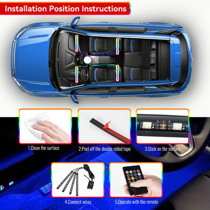 LED Neon Car Ambient Foot Lights Wireless Remote APP Music Control Auto RGB Interior Decorative Lam 4