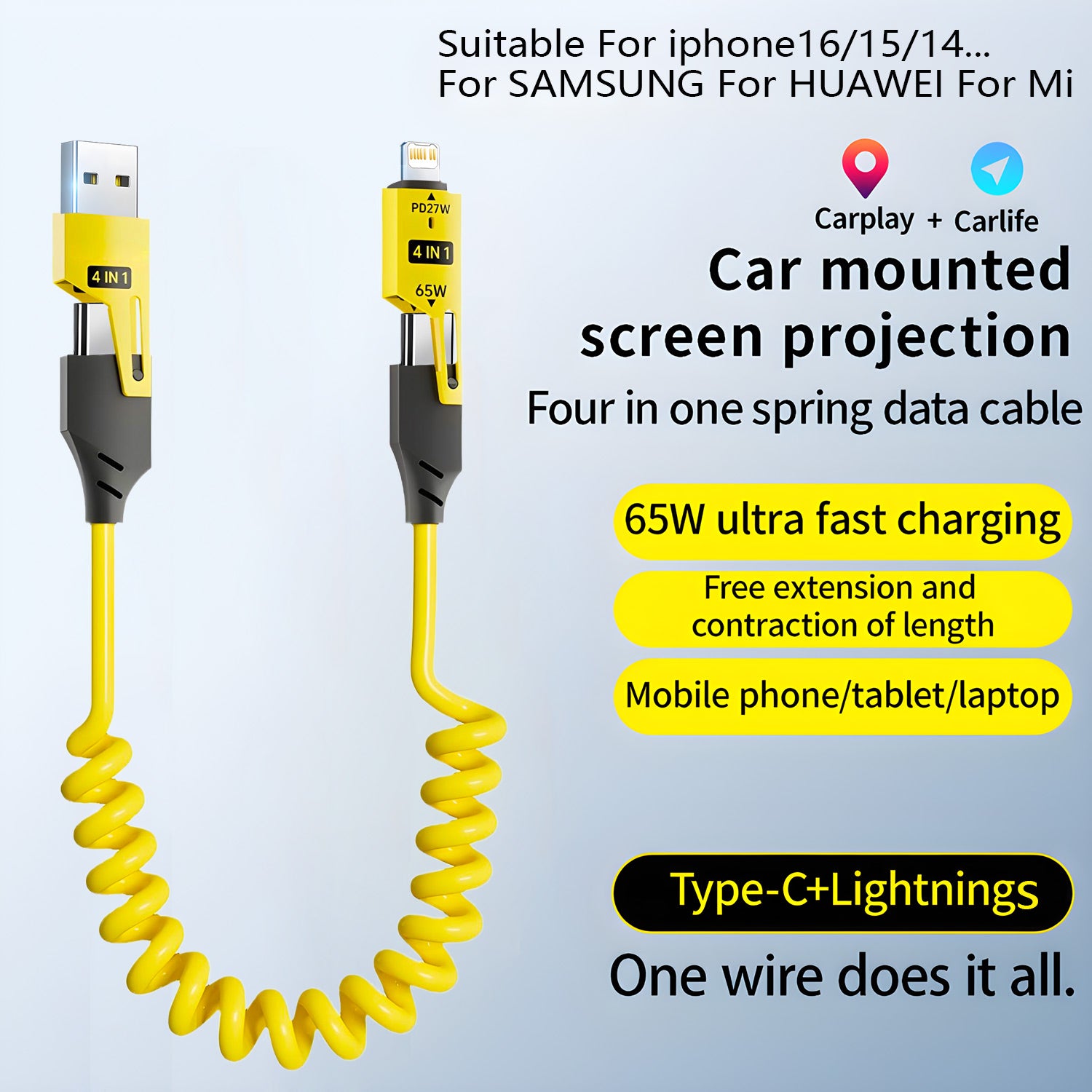 USB C Fast Charging Cable, Zinc Alloy Type C Cable for iPhone, Samsung, Xiaomi, PD Data Spring Charger
