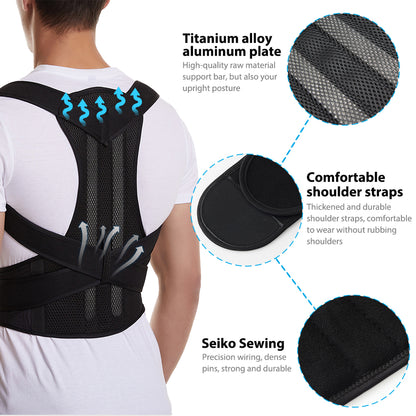 Adjustable Back Brace Posture Corrector, Shoulder Straightener, Full Back Support for Men and Women
