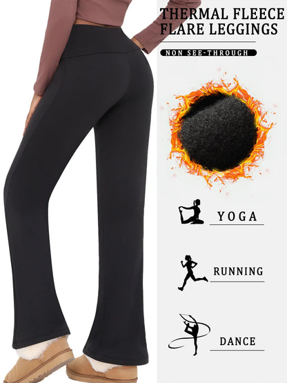 2 Pack Womens Fleece Lined Flare Leggings, High Waisted Tummy Control, Super Soft Bootcut Pants for Yoga, Casual Outfits
