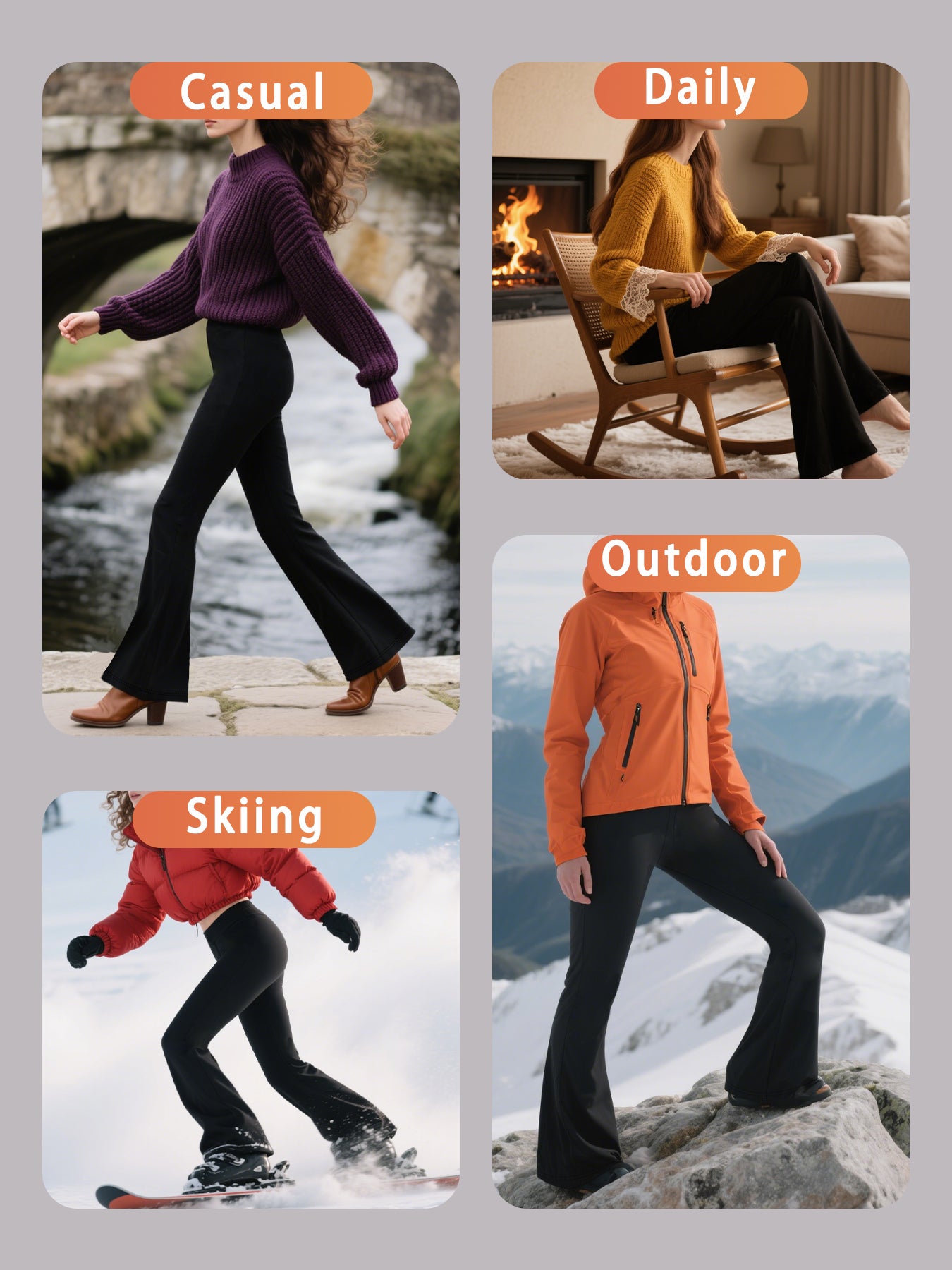 2 Pack Womens Fleece Lined Flare Leggings, High Waisted Tummy Control, Super Soft Bootcut Pants for Yoga, Casual Outfits