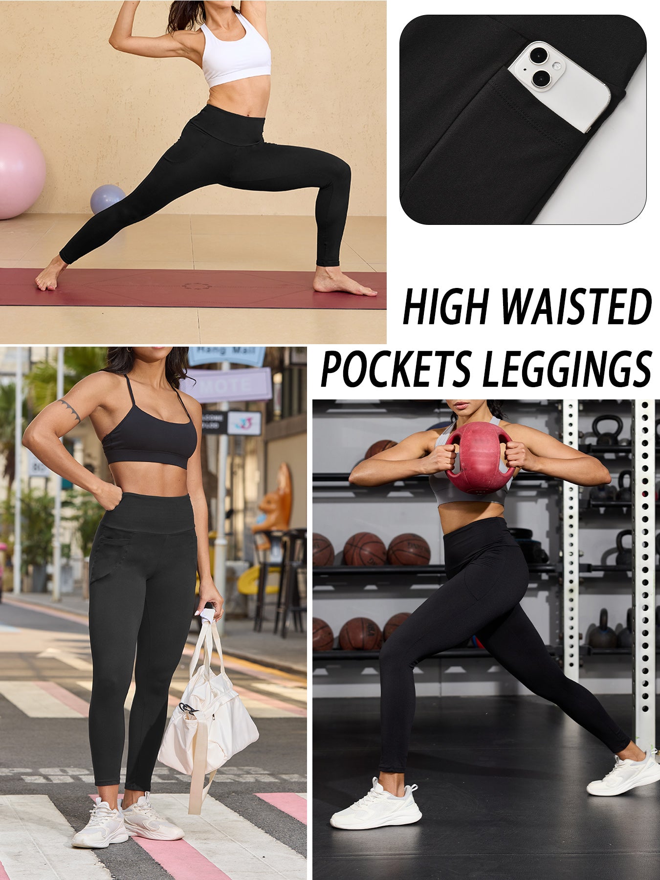 High Waisted Thermal Leggings with Pockets, Fleece Lined Tummy Control, Thick Warm Winter Tights for Women, for Running