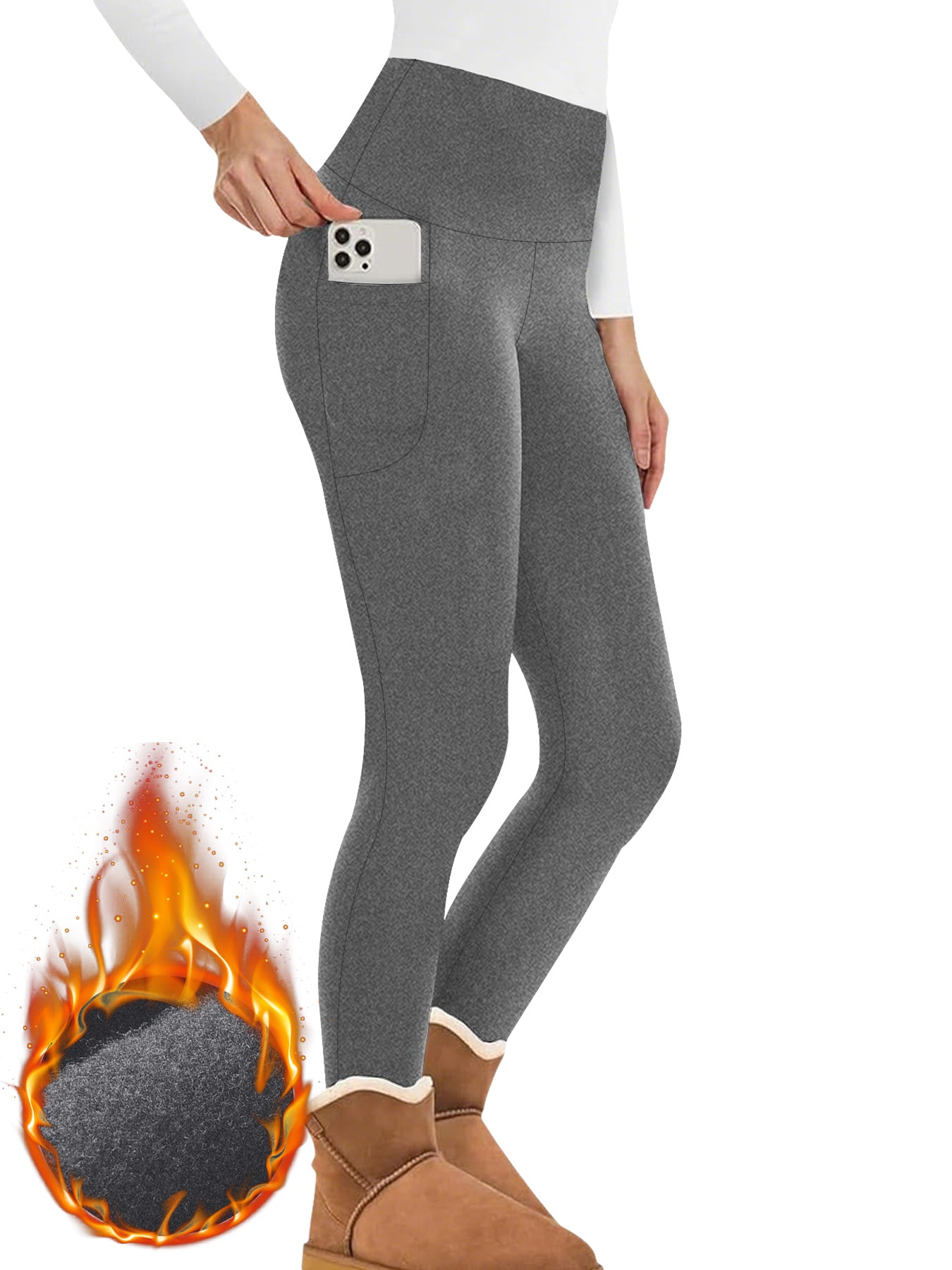 High Waisted Thermal Leggings with Pockets, Fleece Lined Tummy Control, Thick Warm Winter Tights for Women, for Running