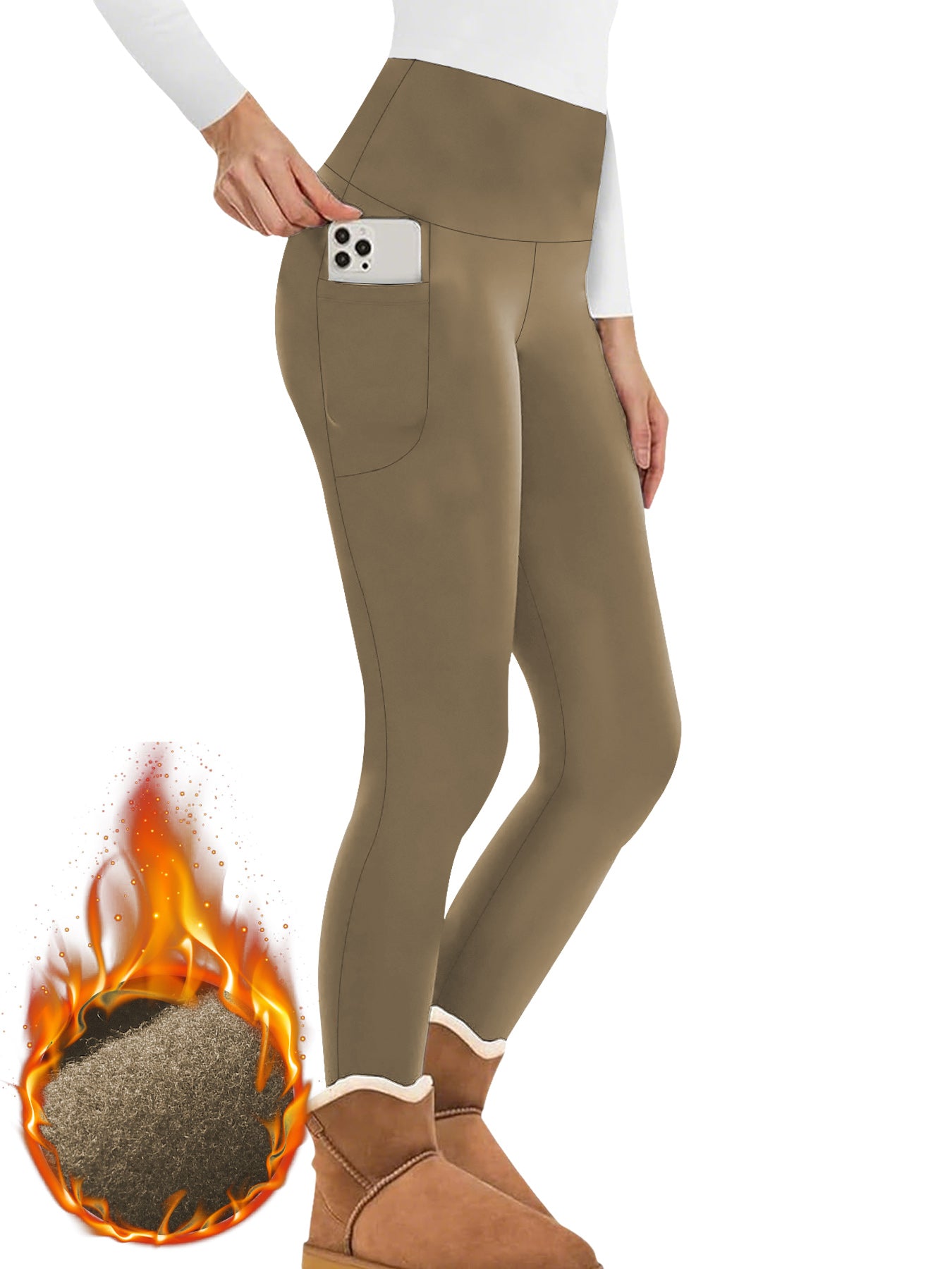High Waisted Thermal Leggings with Pockets, Fleece Lined Tummy Control, Thick Warm Winter Tights for Women, for Running