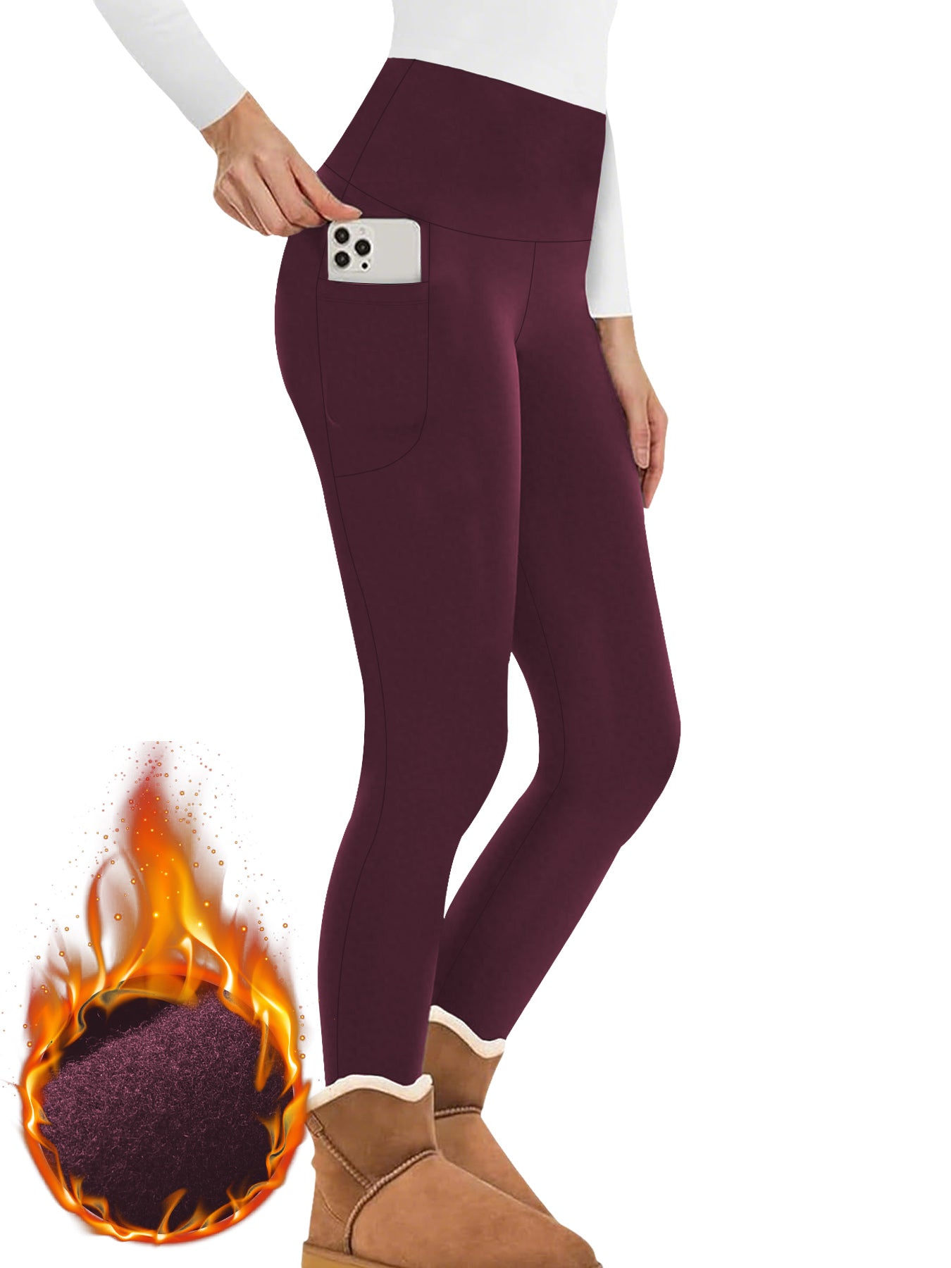 High Waisted Thermal Leggings with Pockets, Fleece Lined Tummy Control, Thick Warm Winter Tights for Women, for Running