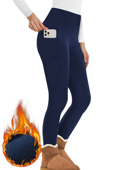 High Waisted Thermal Leggings with Pockets, Fleece Lined Tummy Control, Thick Warm Winter Tights for Women, for Running