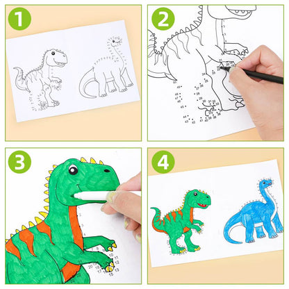DIY Dinosaur Coloring Book, Kids Arts and Crafts, Dot to Dot Drawing, Cartoon Animals, Montessori Toy