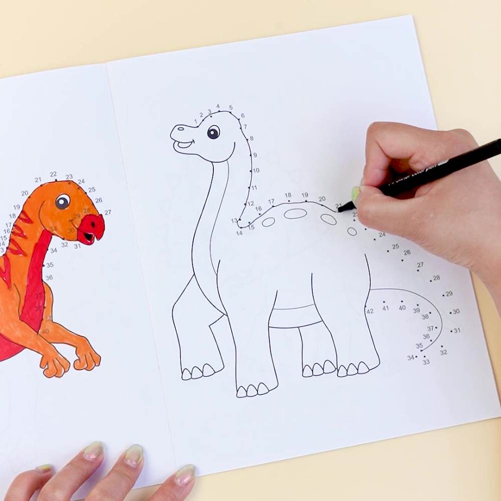 DIY Dinosaur Coloring Book, Kids Arts and Crafts, Dot to Dot Drawing, Cartoon Animals, Montessori Toy