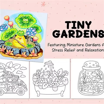 TINY GARDENS Coloring Book for Adults, A Perfect Gift for Party and Birthday, Features Bold, Easy Patterns and Cute Draw