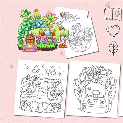TINY GARDENS Coloring Book for Adults, A Perfect Gift for Party and Birthday, Features Bold, Easy Patterns and Cute Draw