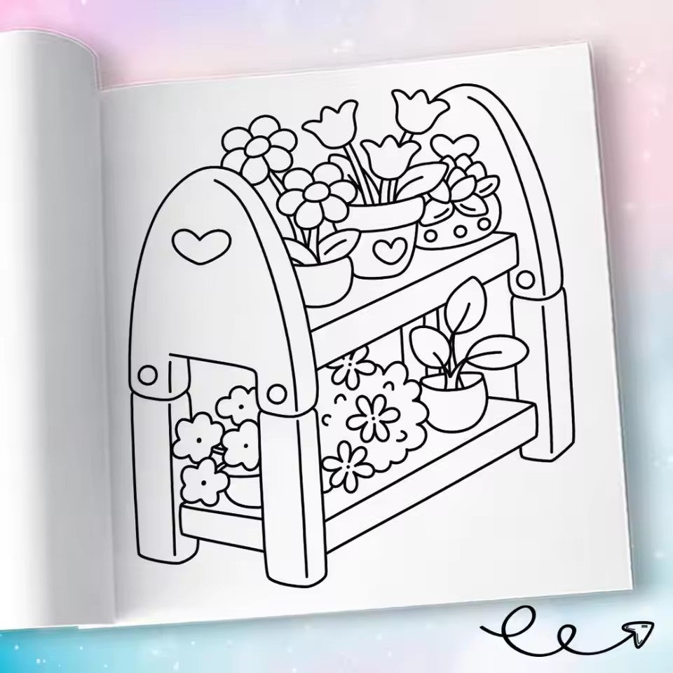 TINY GARDENS Coloring Book for Adults, A Perfect Gift for Party and Birthday, Features Bold, Easy Patterns and Cute Draw