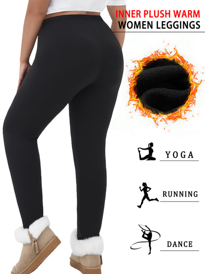 Thermal Warm Pants For Cold Winter Running, Plus Size Super Soft Fleece Lined Leggings, Workout Yoga Running