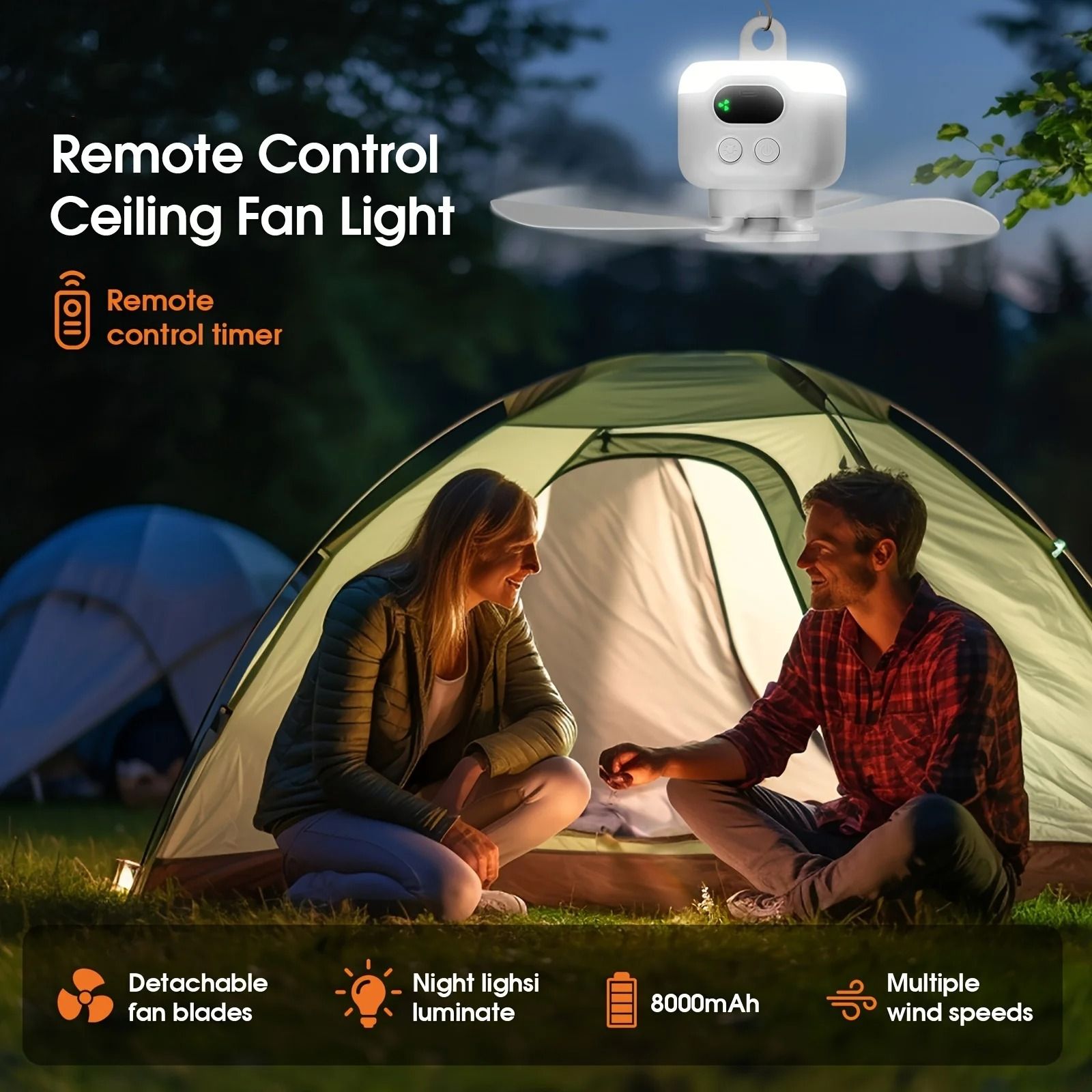 Portable Ceiling Fan 8000mAh Rechargeable Camping Fan With LED Light And Remote Control 1