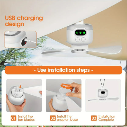 Portable Ceiling Fan 8000mAh Rechargeable Camping Fan With LED Light And Remote Control 3
