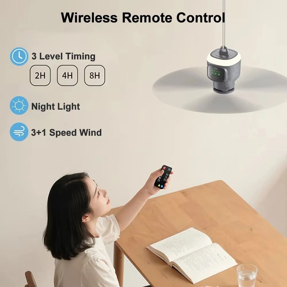 XIAOTREE Portable 12000mAh USB Rechargeable Remote Control Camping Ceiling Fan 2