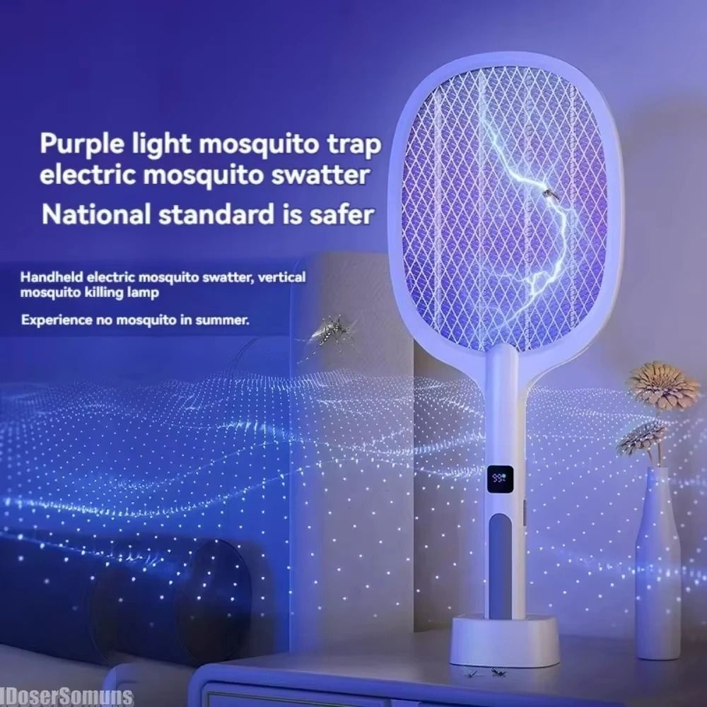 Electric Fly Swatter Handheld Fly Killer and Mosquito Trap Lamp Rechargeable for Home Office Backyard Patio Camping