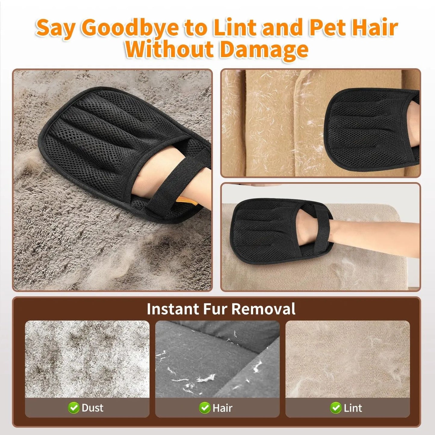Pet Hair Removal Glove For Cats And Dogs Reusable Electrostatic Five Finger Hair Remover 4