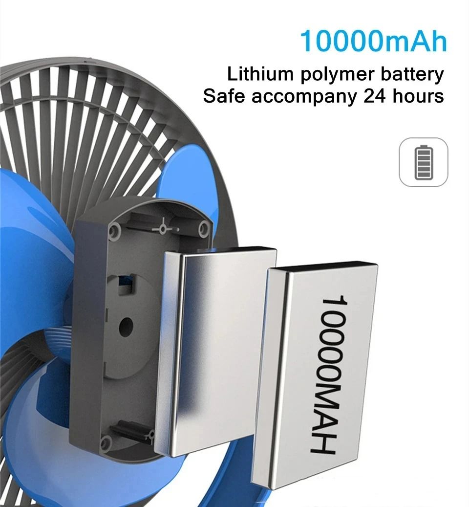 Rechargeable 10000mAh Wireless Table And Ceiling Fan 4 Speed Portable Clip Fan 5
