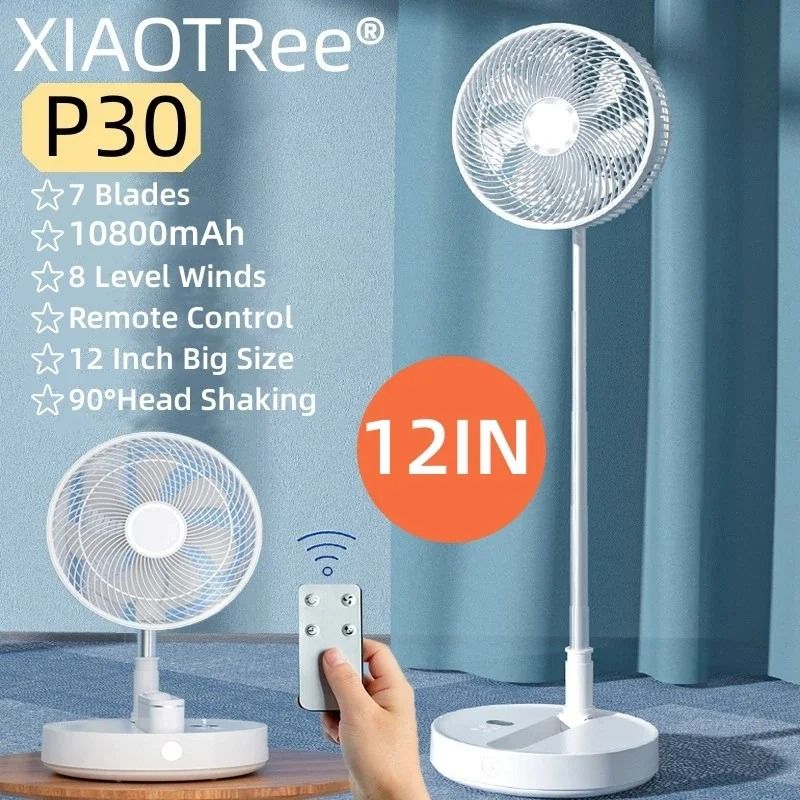 P30 10800mAh USB Folding Portable Fan 12 Inch Wireless Cooling Table and Floor Fan
