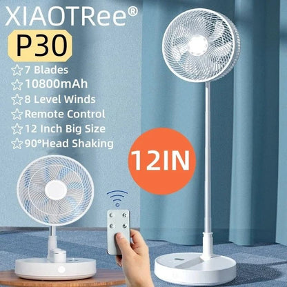 P30 10800mAh USB Folding Portable Fan 12 Inch Wireless Cooling Table And Floor Fan 6