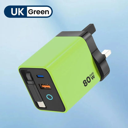 80W Fast Charging Type C USB Charger With Retractable Cable 14