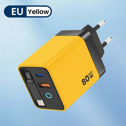 80W Fast Charging Type C USB Charger With Retractable Cable 8