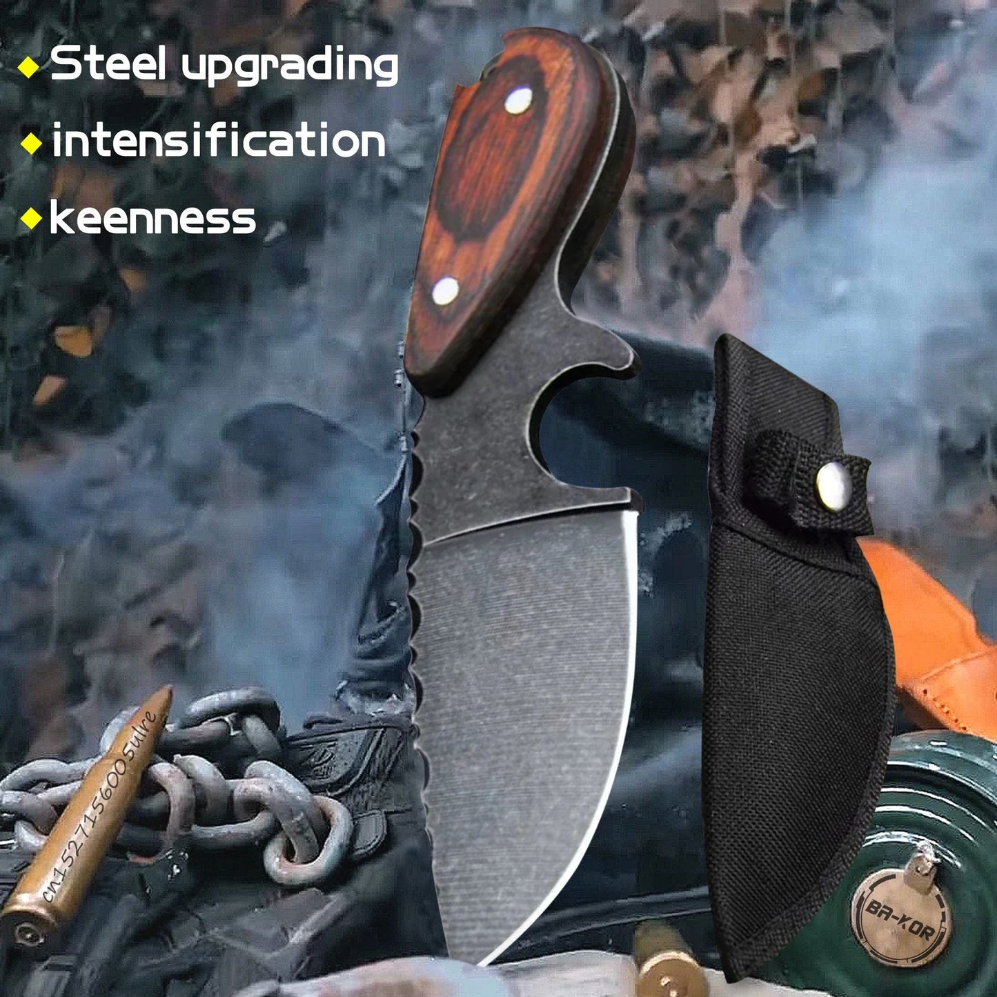 Japanese D2 Steel Straight Knife with Sandalwood Handle and Sheath