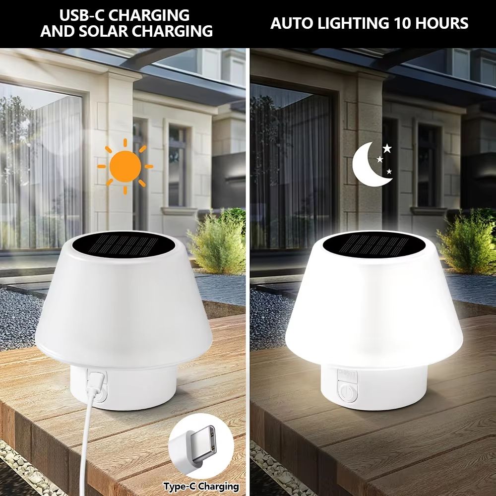 Solar Mushroom Mini Table Lamp  Portable USB  Solar Powered Night Light For Outdoor Patio Camping   5