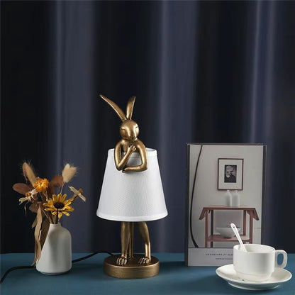 Nordic Rogue Rabbit Resin Table Lamp  Designer LED Table Light With Fabric Shade For Bedroom  Livin 2