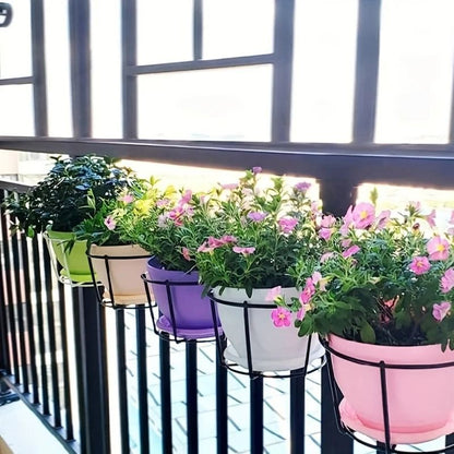 Stylish Round Metal Hanging Planters 4 Piece Set For Balcony Garden Indoor Decor 2