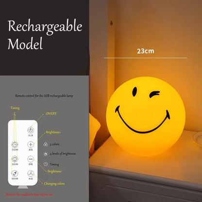 Smiley Sphere USBRechargeable Night Lamp  Squint  Wink Dimmable Atmosphere Light 7