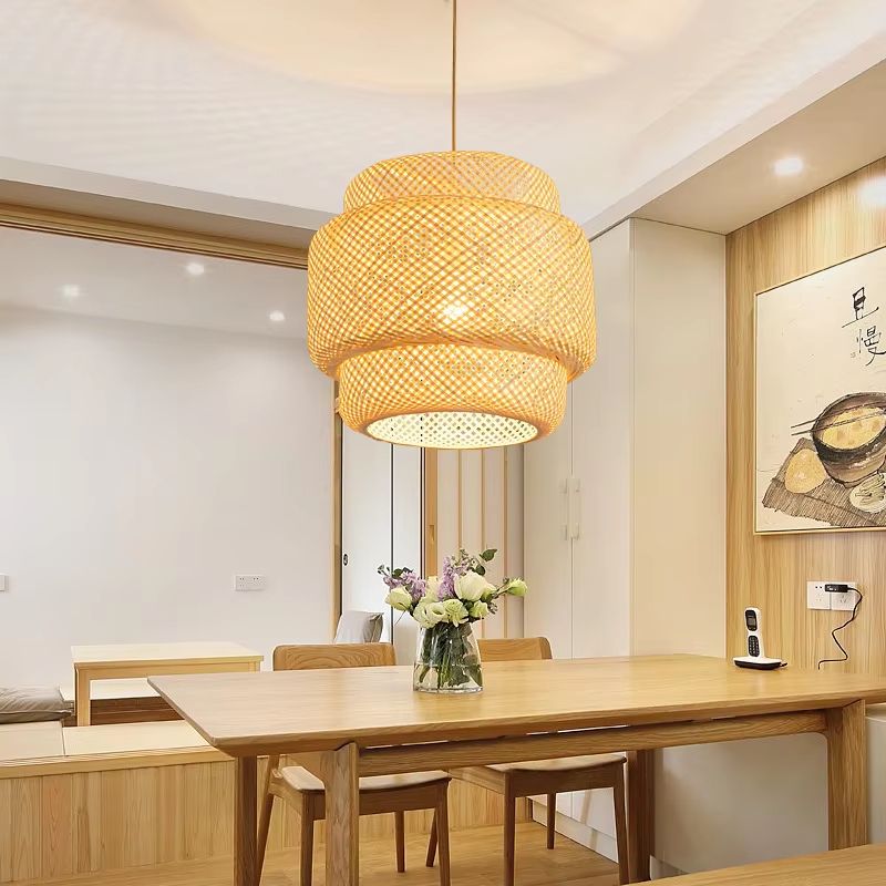 Bamboo Lantern Pendant Light – Hand-Woven Natural Rattan/Wicker, E27 Hanging Fixture for Home & Restaurant Decor