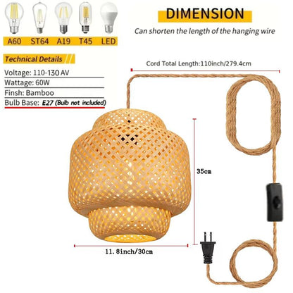 Bamboo Lantern Pendant Light  HandWoven Natural RattanWicker E27 Hanging Fixture For Home  Restaura 8