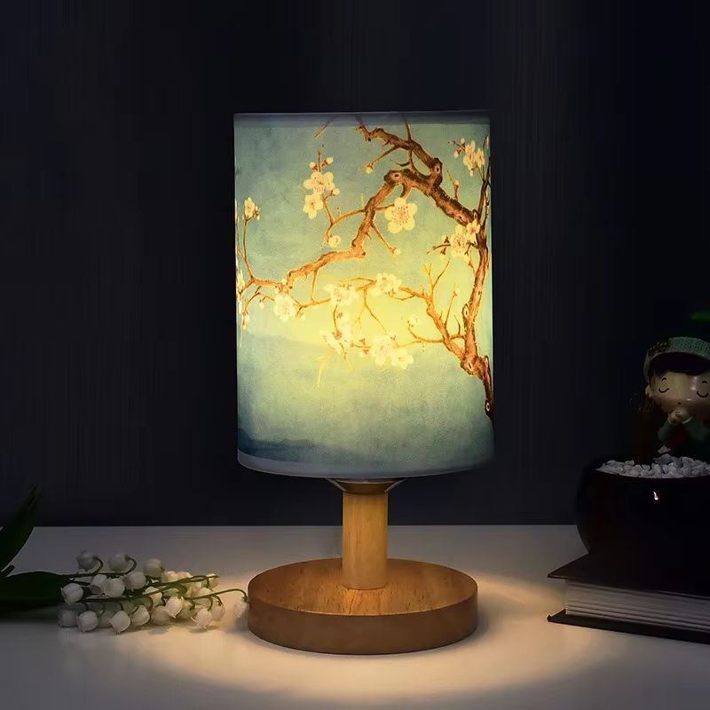 Modern Square Chinese-Style Fabric Table Lamp – Dimmable LED Bedside Light with EU Plug