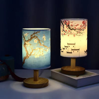 Modern Square ChineseStyle Fabric Table Lamp  Dimmable LED Bedside Light With EU Plug 1