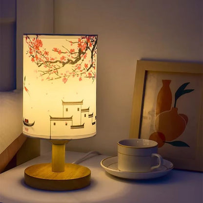 Modern Square ChineseStyle Fabric Table Lamp  Dimmable LED Bedside Light With EU Plug 2