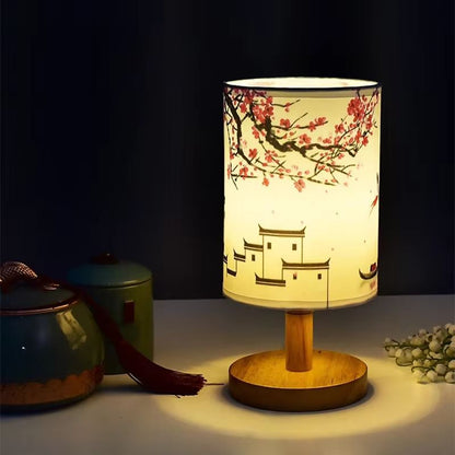 Modern Square ChineseStyle Fabric Table Lamp  Dimmable LED Bedside Light With EU Plug 3