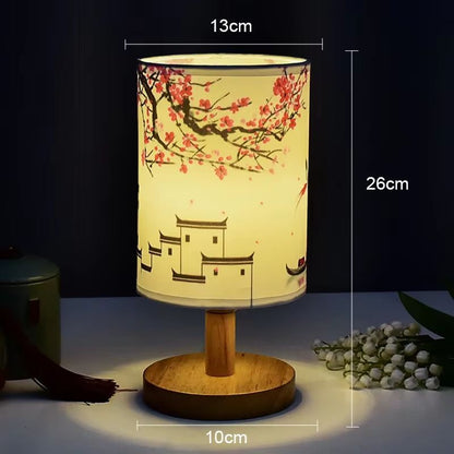 Modern Square ChineseStyle Fabric Table Lamp  Dimmable LED Bedside Light With EU Plug 6