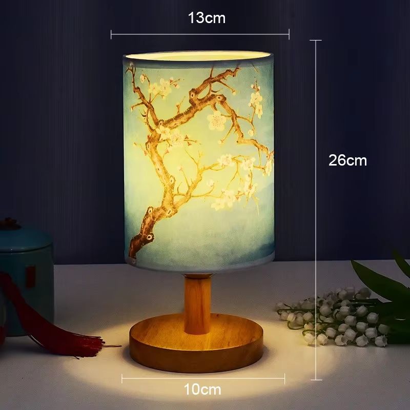 Modern Square ChineseStyle Fabric Table Lamp  Dimmable LED Bedside Light With EU Plug 7