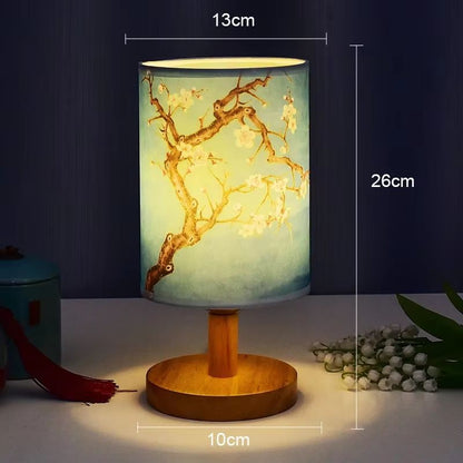 Modern Square ChineseStyle Fabric Table Lamp  Dimmable LED Bedside Light With EU Plug 7
